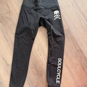soulcycle Black Leggings with White Logo and Skull Accent